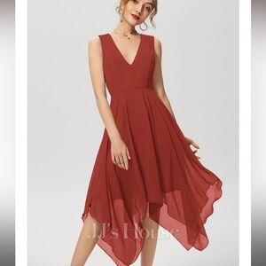 NWT JJ’s House asymmetrical chiffon dress in vermillion